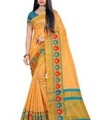 Yellow woven organza saree with blouse