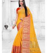 Yellow woven cotton silk saree with blouse