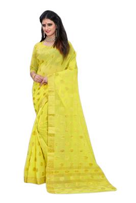Yellow woven chiffon saree with blouse 1
