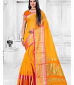 Yellow woven cotton silk saree with blouse