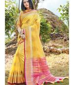 Yellow woven linen saree with blouse