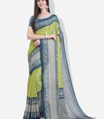 Light yellow printed linen saree with blouse