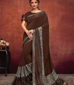 Brown embroidered lycra saree with blouse