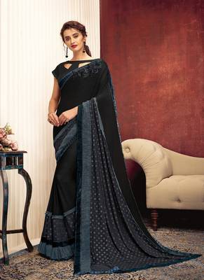 Black embroidered lycra saree with blouse 1