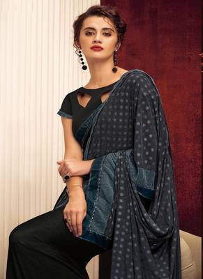 Black embroidered lycra saree with blouse 2