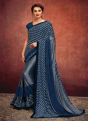 Blue embroidered lycra saree with blouse 1