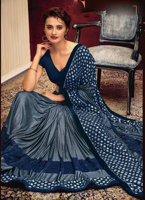 Blue embroidered lycra saree with blouse 2