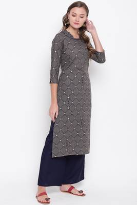Grey embroidered cotton cotton-kurtis 4