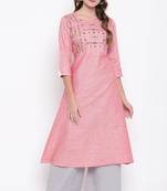 Light pink embroidered cotton cotton-kurtis