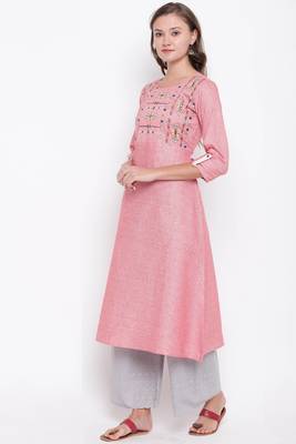 Light pink embroidered cotton cotton-kurtis 3