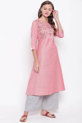 Light pink embroidered cotton cotton-kurtis 4