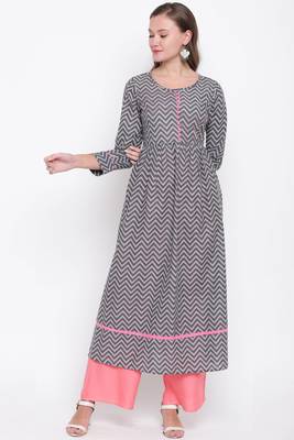 Grey printed cotton cotton-kurtis 1