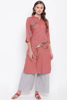 Light brown embroidered rayon ethnic-kurtis 1