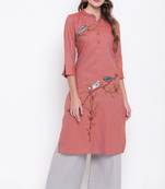 Light brown embroidered rayon ethnic-kurtis