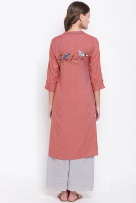Light brown embroidered rayon ethnic-kurtis 2