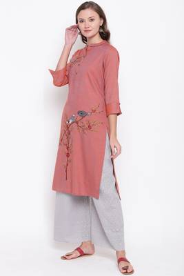 Light brown embroidered rayon ethnic-kurtis 3