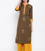 Green embroidered rayon ethnic-kurtis