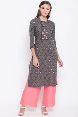 Grey embroidered cotton cotton-kurtis 1
