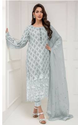 Light-grey embroidered georgette salwar 2