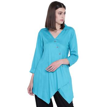 Turquoise plain viscose rayon tunics 1