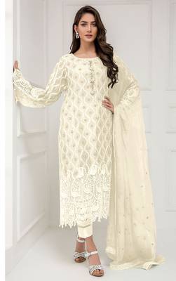 Off-white embroidered georgette salwar 1