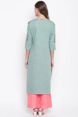 Light green embroidered rayon ethnic-kurtis 2