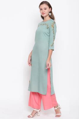 Light green embroidered rayon ethnic-kurtis 3