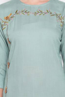 Light green embroidered rayon ethnic-kurtis 4