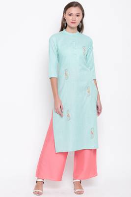 Sky blue embroidered cotton cotton-kurtis 1