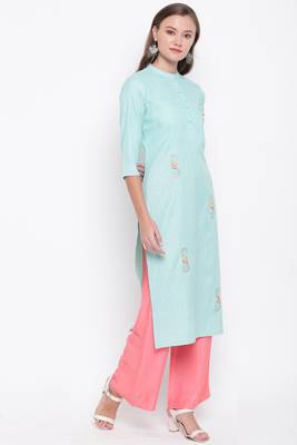 Sky blue embroidered cotton cotton-kurtis 3