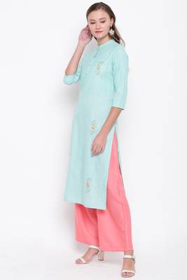 Sky blue embroidered cotton cotton-kurtis 4
