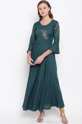 Green embroidered rayon ethnic-kurtis 1