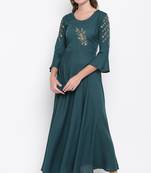 Green embroidered rayon ethnic-kurtis
