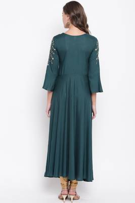 Green embroidered rayon ethnic-kurtis 2