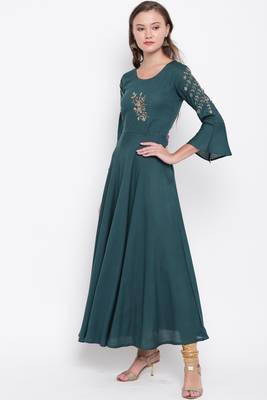 Green embroidered rayon ethnic-kurtis 3