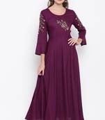 Purple embroidered rayon ethnic-kurtis