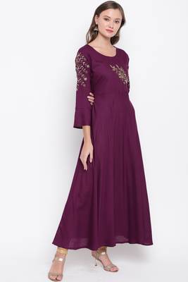 Purple embroidered rayon ethnic-kurtis 3