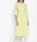 Parrot-green embroidered cotton cotton-kurtis