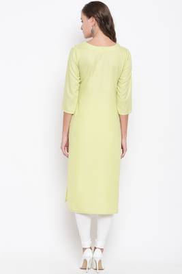 Parrot-green embroidered cotton cotton-kurtis 2
