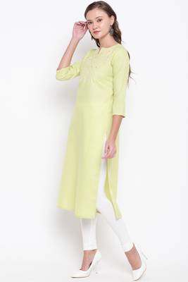 Parrot-green embroidered cotton cotton-kurtis 3