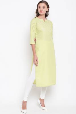 Parrot-green embroidered cotton cotton-kurtis 4