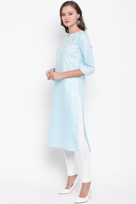 Sky blue embroidered cotton cotton-kurtis 3