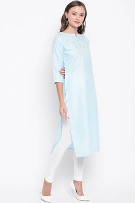 Sky blue embroidered cotton cotton-kurtis 4