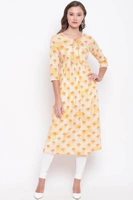 Yellow printed cotton cotton-kurtis 1