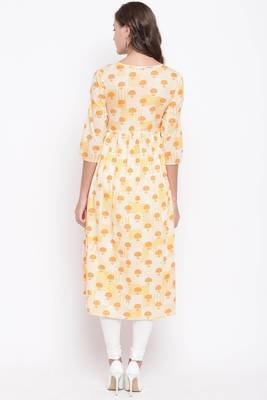 Yellow printed cotton cotton-kurtis 2