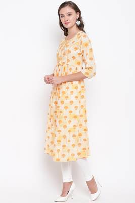 Yellow printed cotton cotton-kurtis 3