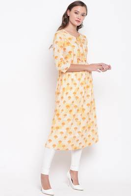 Yellow printed cotton cotton-kurtis 4