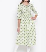 Green printed cotton cotton-kurtis
