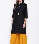 Black plain rayon ethnic-kurtis