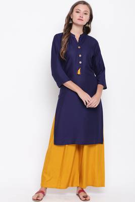 Blue plain rayon ethnic-kurtis 1